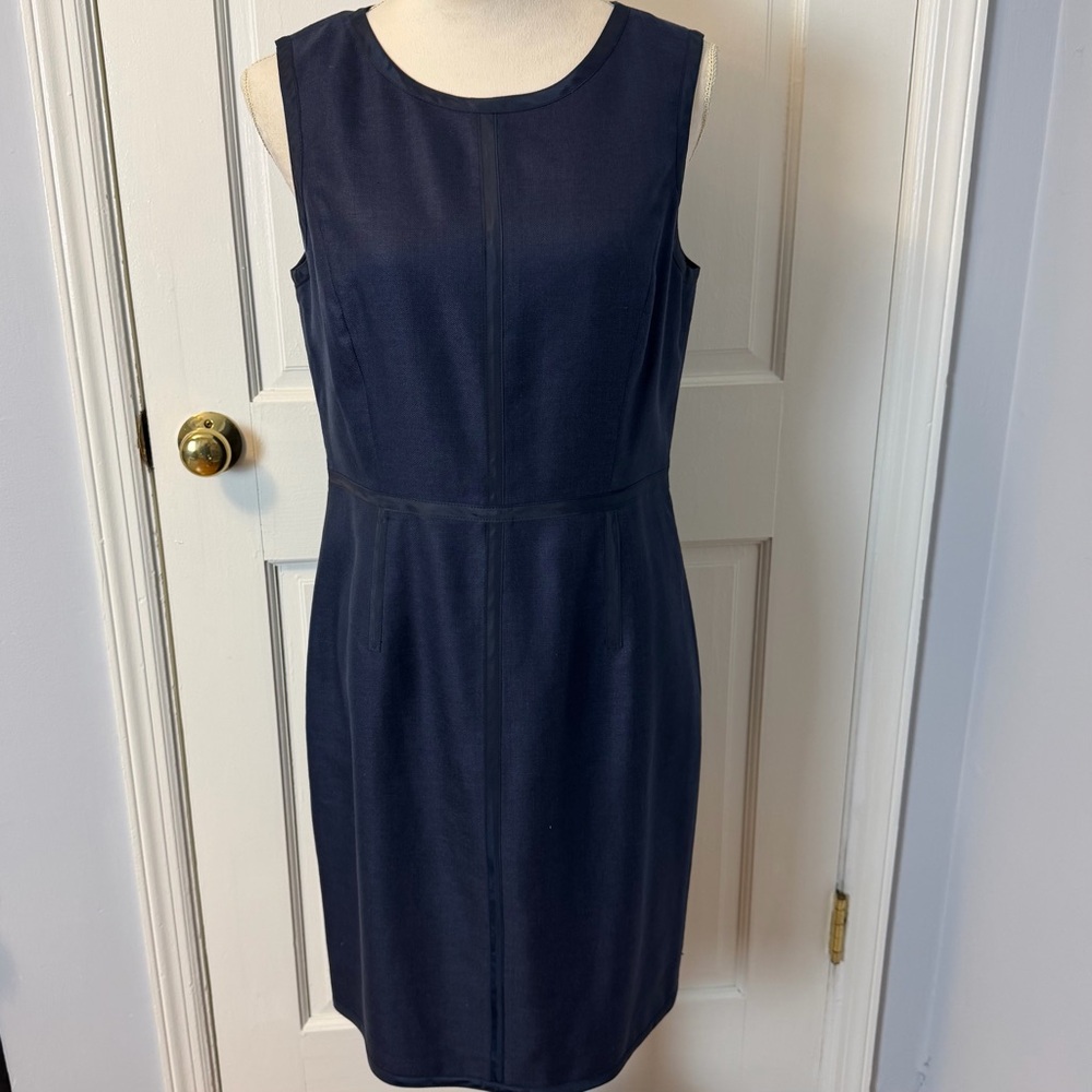 VTG Brooks Brothers Navy Wool Linen & Silk Lined Sleeveless Sheath Dress, 8
